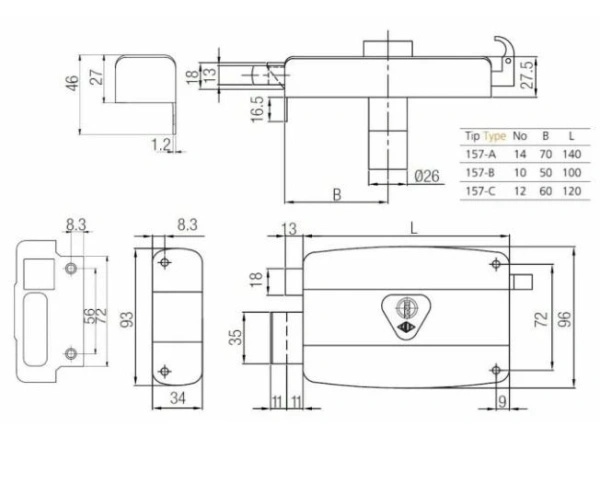KALE 157/A 3кл Замок накладной (20)