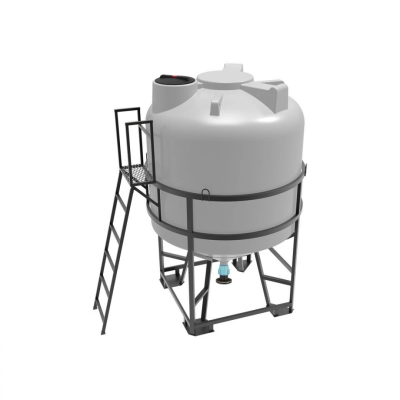 Емкость ЦКТ 5000 л с патрубком 110мм с фланцем под плотность до 1,2 г/см³ белая в обрешетке с лестницей