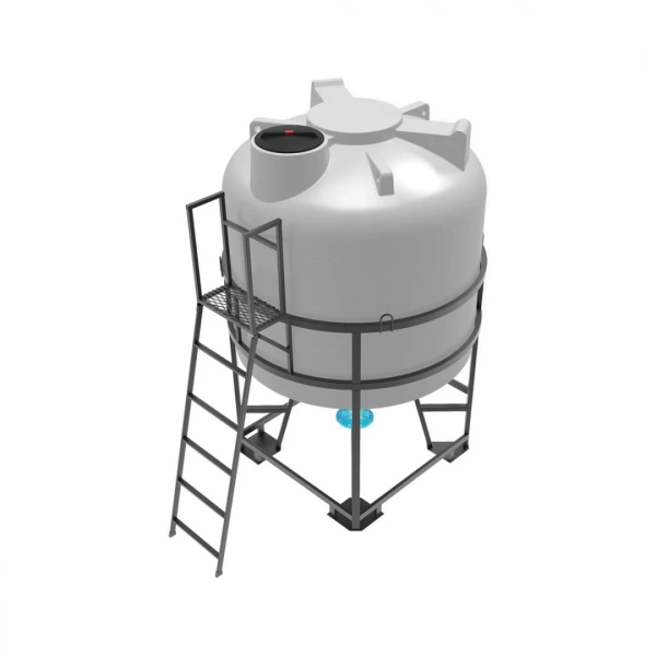 Емкость ЦКТ 5000 л с патрубком 160мм с фланцем под плотность до 1,2 г/см³ белая в обрешетке с лестницей